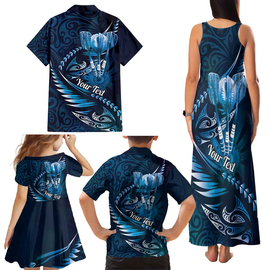 Personalised All Blue New Zealand Darts Family Matching Tank Maxi Dress and Hawaiian Shirt Aoteroa Fern Maori Galaxy Style LT14 - Polynesian Pride