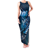 Personalised All Blue New Zealand Darts Family Matching Tank Maxi Dress and Hawaiian Shirt Aoteroa Fern Maori Galaxy Style LT14 Mom's Dress Blue - Polynesian Pride