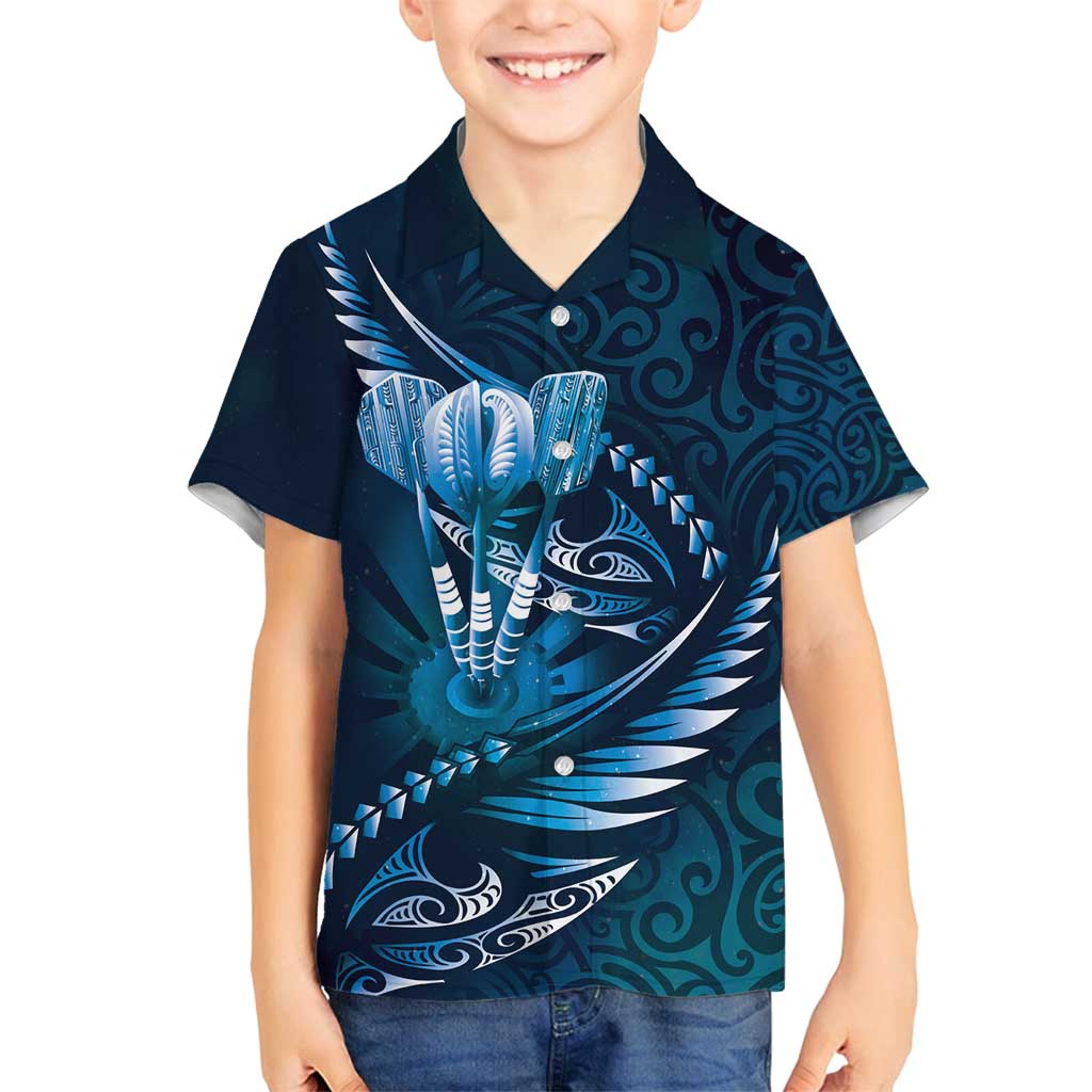 Personalised All Blue New Zealand Darts Family Matching Tank Maxi Dress and Hawaiian Shirt Aoteroa Fern Maori Galaxy Style LT14 Son's Shirt Blue - Polynesian Pride