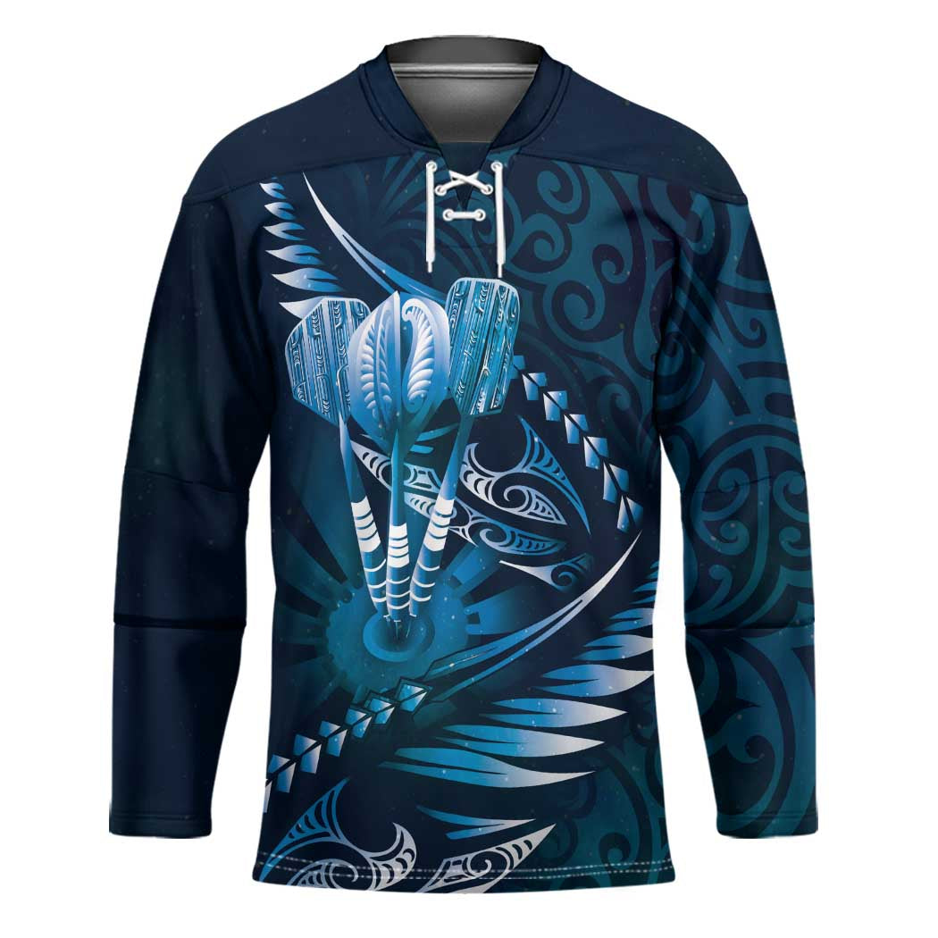 Personalised All Blue New Zealand Darts Hockey Jersey Aoteroa Fern Maori Galaxy Style LT14 Unisex Blue - Polynesian Pride