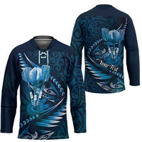 Personalised All Blue New Zealand Darts Hockey Jersey Aoteroa Fern Maori Galaxy Style LT14 - Polynesian Pride