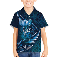 Personalised All Blue New Zealand Darts Kid Hawaiian Shirt Aoteroa Fern Maori Galaxy Style LT14 Kid Blue - Polynesian Pride