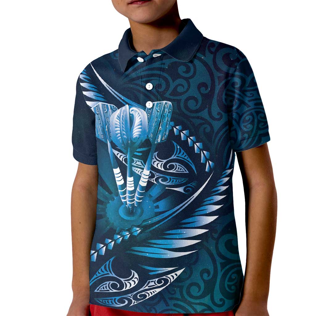 Personalised All Blue New Zealand Darts Kid Polo Shirt Aoteroa Fern Maori Galaxy Style LT14 Kid Blue - Polynesian Pride