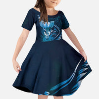 Personalised All Blue New Zealand Darts Kid Short Sleeve Dress Aoteroa Fern Maori Galaxy Style LT14 KID Blue - Polynesian Pride