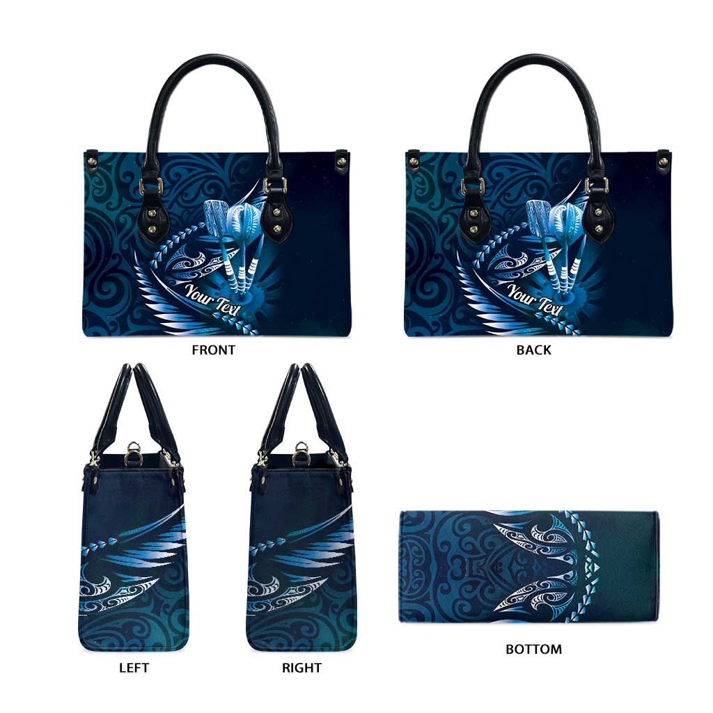 Personalised All Blue New Zealand Darts Leather Bag Aoteroa Fern Maori Galaxy Style - Polynesian Pride