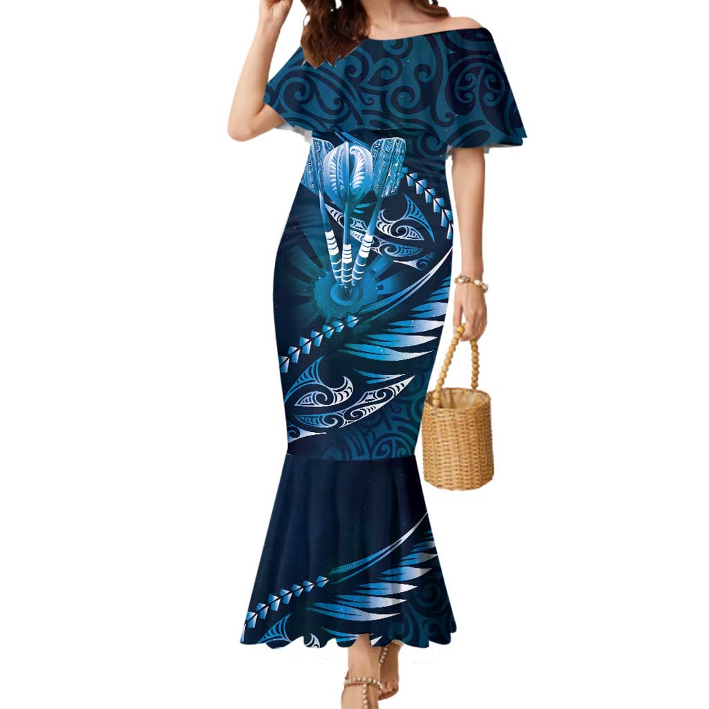 Personalised All Blue New Zealand Darts Mermaid Dress Aoteroa Fern Maori Galaxy Style LT14 Women Blue - Polynesian Pride