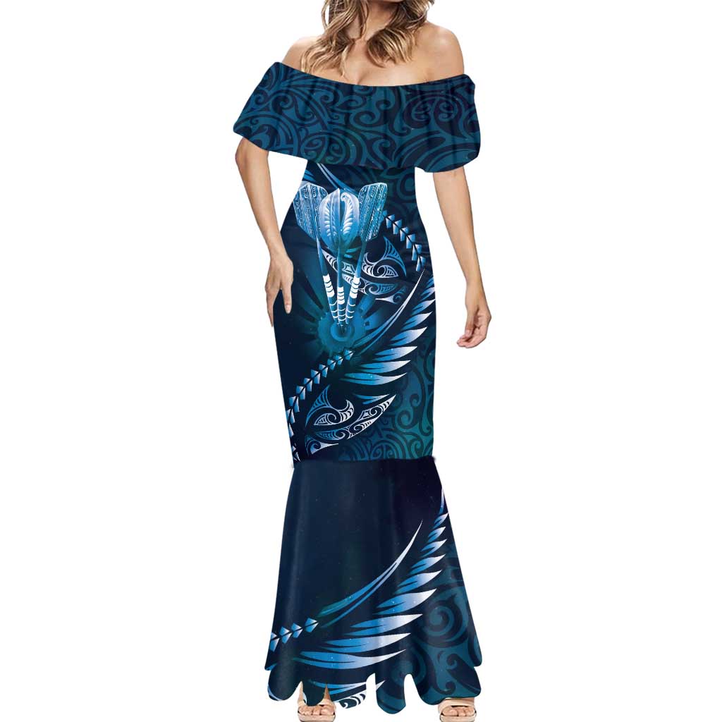 Personalised All Blue New Zealand Darts Mermaid Dress Aoteroa Fern Maori Galaxy Style LT14 - Polynesian Pride