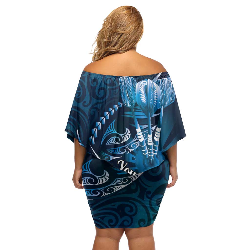 Personalised All Blue New Zealand Darts Off Shoulder Short Dress Aoteroa Fern Maori Galaxy Style LT14 - Polynesian Pride