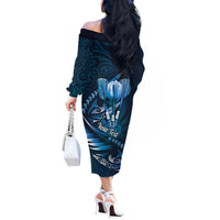 Personalised All Blue New Zealand Darts Off The Shoulder Long Sleeve Dress Aoteroa Fern Maori Galaxy Style LT14 - Polynesian Pride
