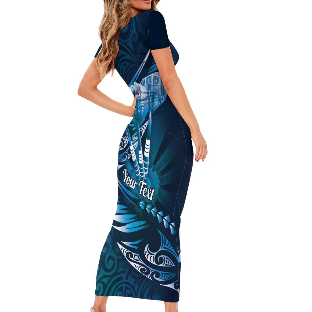 Personalised All Blue New Zealand Darts Short Sleeve Bodycon Dress Aoteroa Fern Maori Galaxy Style LT14 - Polynesian Pride