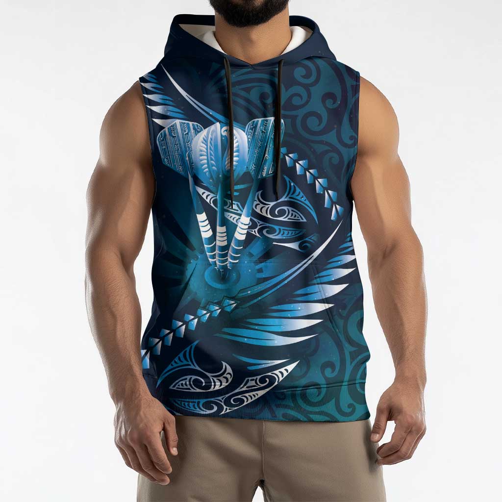 Personalised All Blue New Zealand Darts Sleeveless Hoodie Aoteroa Fern Maori Galaxy Style LT14 - Polynesian Pride