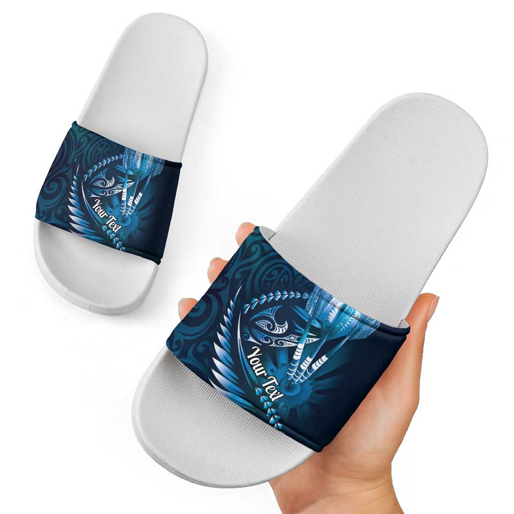 Personalised All Blue New Zealand Darts Slide Sandals Aoteroa Fern Maori Galaxy Style - Polynesian Pride