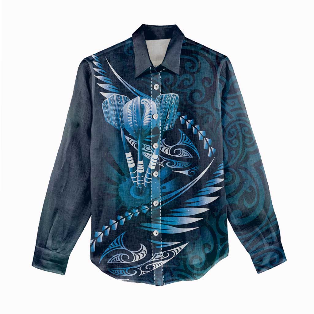 Personalised All Blue New Zealand Darts Women Casual Shirt Aoteroa Fern Maori Galaxy Style LT14 - Polynesian Pride