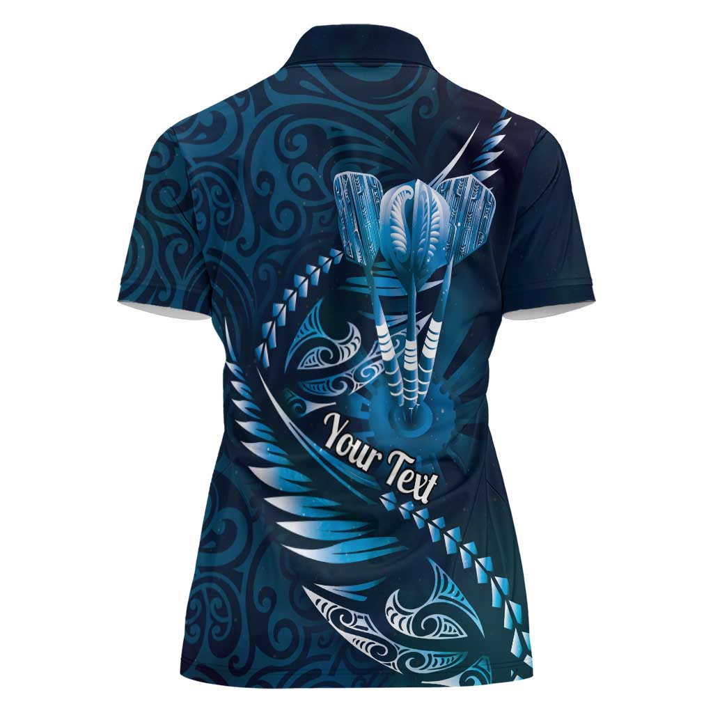 Personalised All Blue New Zealand Darts Women Polo Shirt Aoteroa Fern Maori Galaxy Style