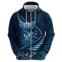 Personalised All Blue New Zealand Darts Zip Hoodie Aoteroa Fern Maori Galaxy Style LT14 - Polynesian Pride