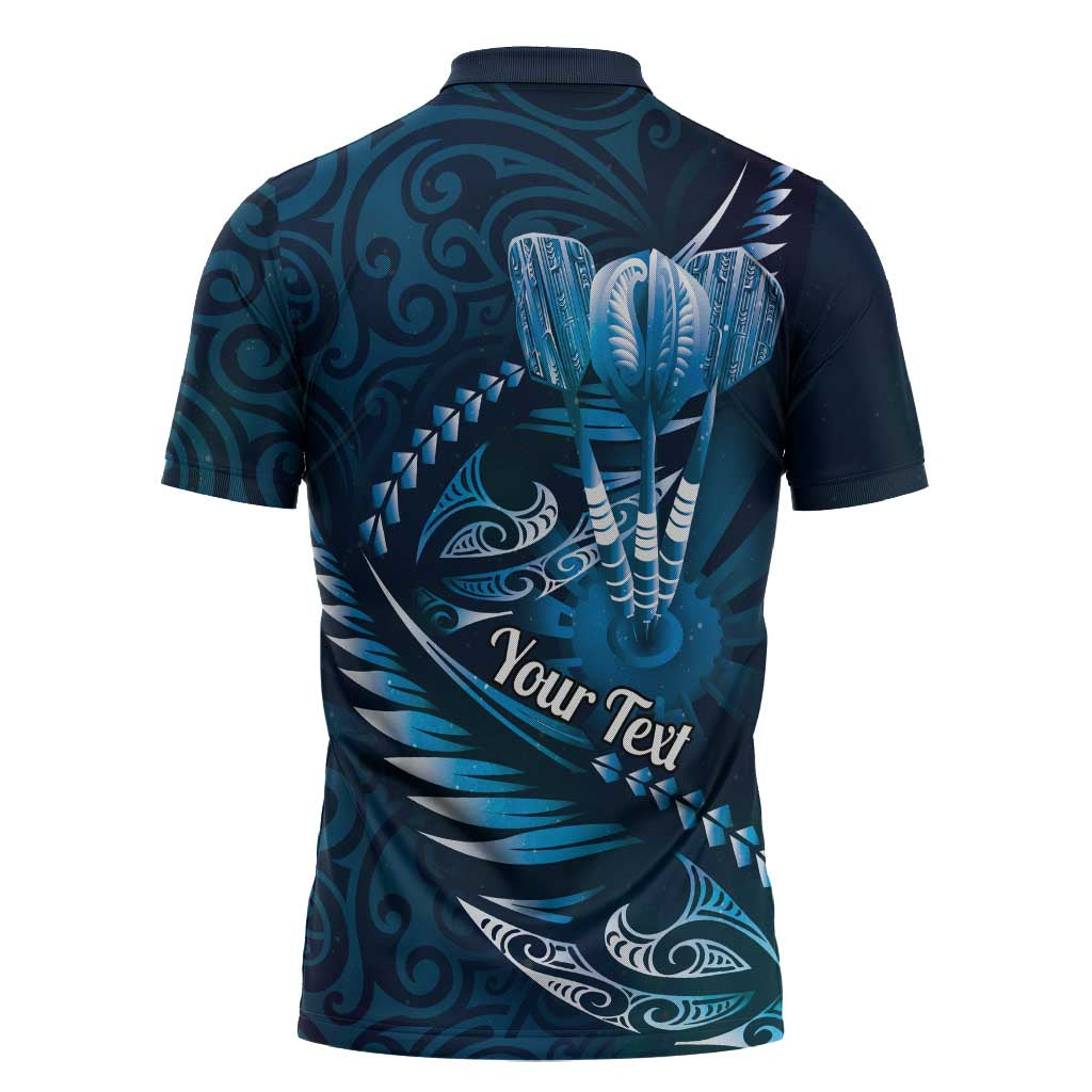 Personalised All Blue New Zealand Darts Zipper Polo Shirt Aoteroa Fern Maori Galaxy Style LT14 - Polynesian Pride