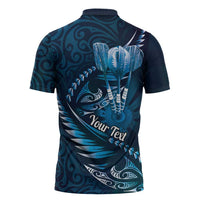 Personalised All Blue New Zealand Darts Zipper Polo Shirt Aoteroa Fern Maori Galaxy Style LT14 - Polynesian Pride