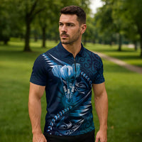 Personalised All Blue New Zealand Darts Zipper Polo Shirt Aoteroa Fern Maori Galaxy Style LT14 - Polynesian Pride