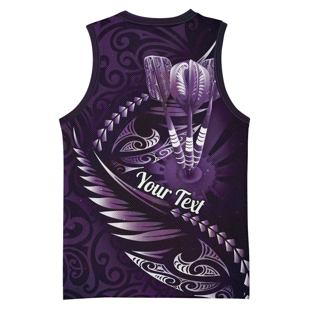 Personalised All Purple New Zealand Darts Basketball Jersey Aoteroa Fern Maori Galaxy Style LT14 - Polynesian Pride