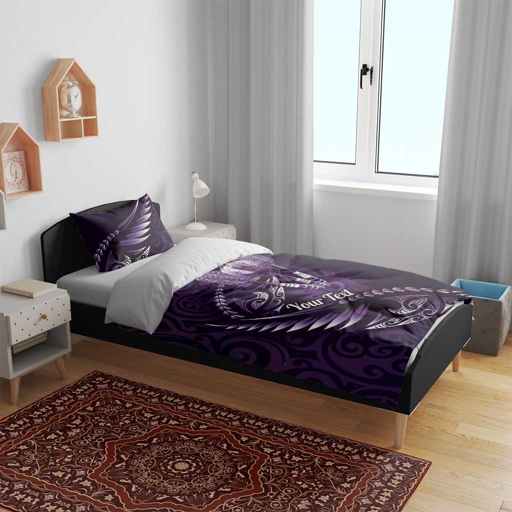 Personalised All Purple New Zealand Darts Bedding Set Aoteroa Fern Maori Galaxy Style