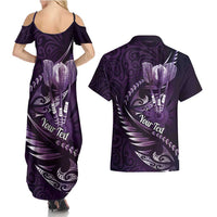 Personalised All Purple New Zealand Darts Couples Matching Summer Maxi Dress and Hawaiian Shirt Aoteroa Fern Maori Galaxy Style LT14 - Polynesian Pride