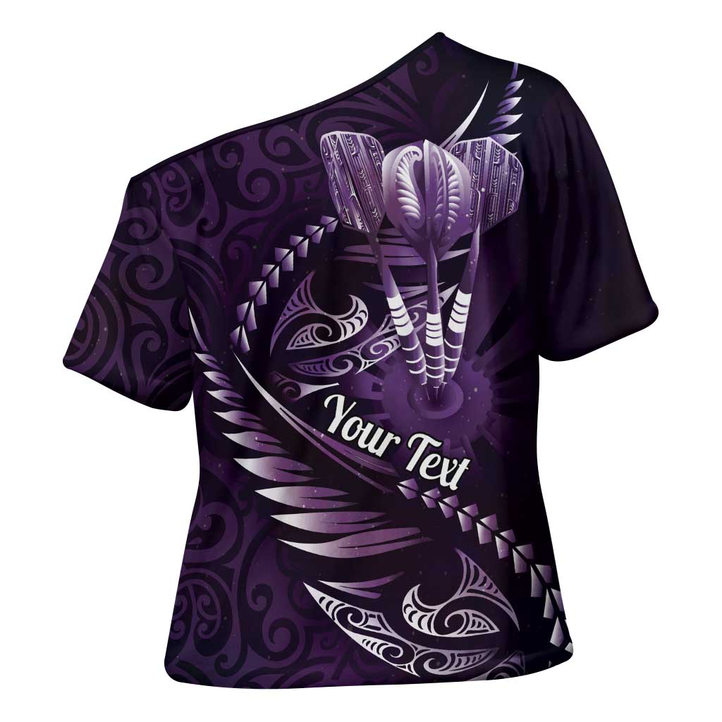 Personalised All Purple New Zealand Darts Cross Shoulder Shirt Aoteroa Fern Maori Galaxy Style LT14 - Polynesian Pride