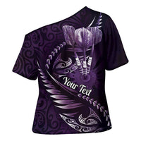 Personalised All Purple New Zealand Darts Cross Shoulder Shirt Aoteroa Fern Maori Galaxy Style LT14 - Polynesian Pride