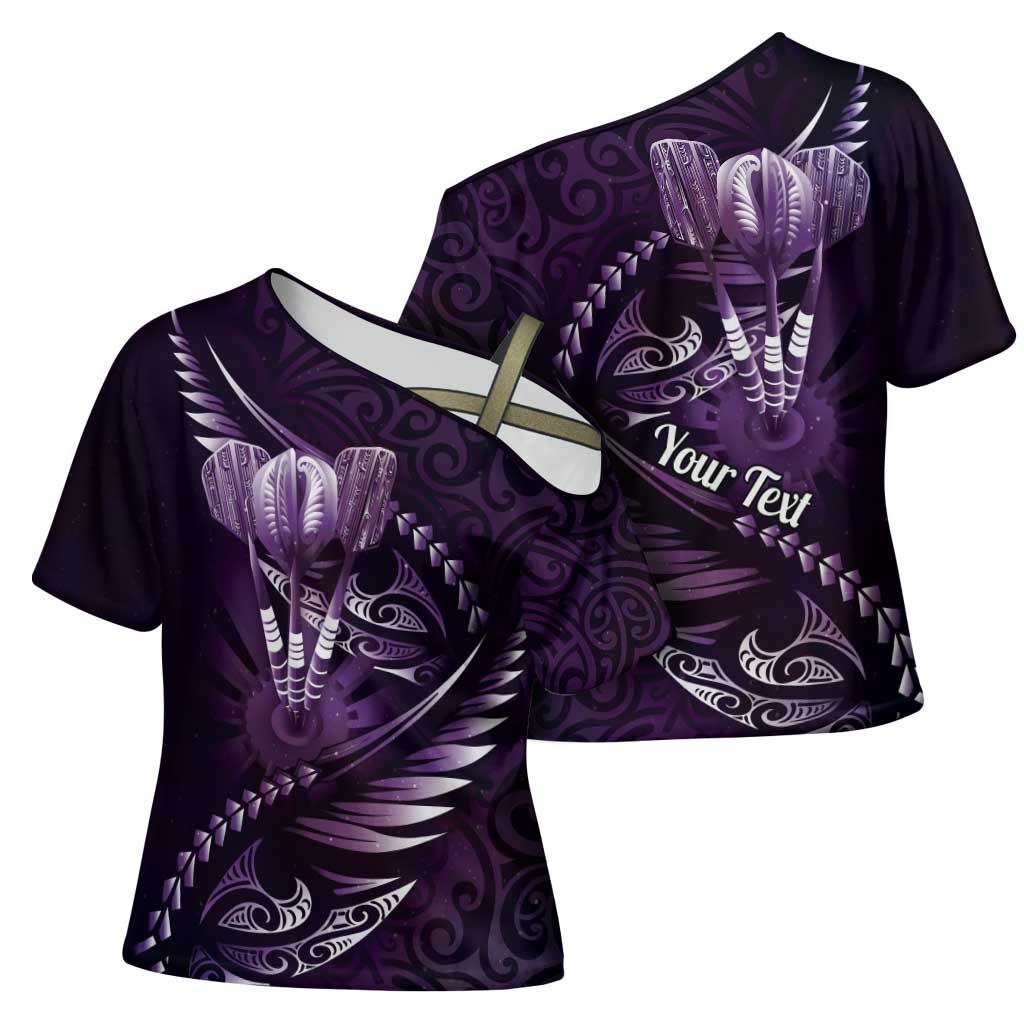 Personalised All Purple New Zealand Darts Cross Shoulder Shirt Aoteroa Fern Maori Galaxy Style LT14 - Polynesian Pride