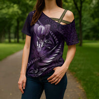 Personalised All Purple New Zealand Darts Cross Shoulder Shirt Aoteroa Fern Maori Galaxy Style LT14 - Polynesian Pride