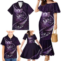Personalised All Purple New Zealand Darts Family Matching Mermaid Dress and Hawaiian Shirt Aoteroa Fern Maori Galaxy Style LT14 - Polynesian Pride