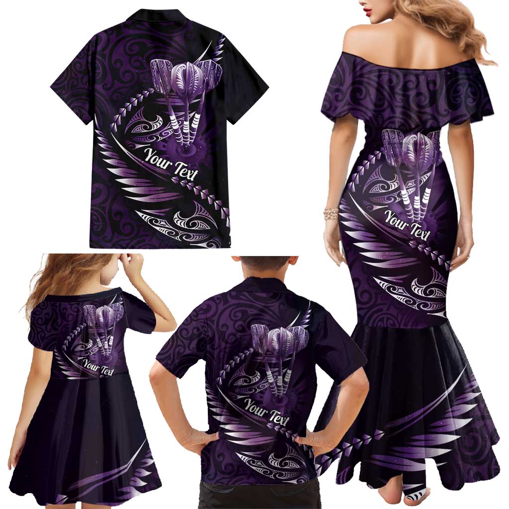Personalised All Purple New Zealand Darts Family Matching Mermaid Dress and Hawaiian Shirt Aoteroa Fern Maori Galaxy Style LT14 - Polynesian Pride
