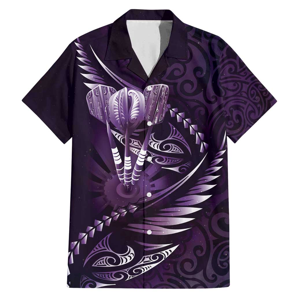 Personalised All Purple New Zealand Darts Family Matching Mermaid Dress and Hawaiian Shirt Aoteroa Fern Maori Galaxy Style LT14 Dad's Shirt - Short Sleeve Purple - Polynesian Pride