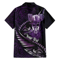 Personalised All Purple New Zealand Darts Family Matching Off The Shoulder Long Sleeve Dress and Hawaiian Shirt Aoteroa Fern Maori Galaxy Style LT14 - Polynesian Pride