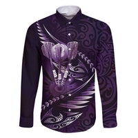 Personalised All Purple New Zealand Darts Family Matching Off Shoulder Maxi Dress and Hawaiian Shirt Aoteroa Fern Maori Galaxy Style LT14 Dad's Shirt - Long Sleeve Purple - Polynesian Pride