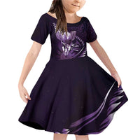Personalised All Purple New Zealand Darts Family Matching Off Shoulder Short Dress and Hawaiian Shirt Aoteroa Fern Maori Galaxy Style LT14 Daughter's Dress Purple - Polynesian Pride