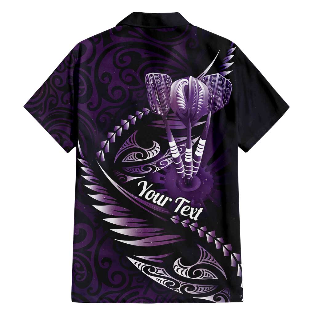 Personalised All Purple New Zealand Darts Family Matching Off Shoulder Short Dress and Hawaiian Shirt Aoteroa Fern Maori Galaxy Style LT14 - Polynesian Pride