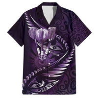Personalised All Purple New Zealand Darts Family Matching Puletasi and Hawaiian Shirt Aoteroa Fern Maori Galaxy Style LT14 Dad's Shirt - Short Sleeve Purple - Polynesian Pride