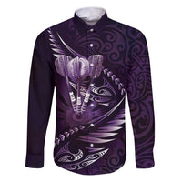 Personalised All Purple New Zealand Darts Family Matching Puletasi and Hawaiian Shirt Aoteroa Fern Maori Galaxy Style LT14 Dad's Shirt - Long Sleeve Purple - Polynesian Pride