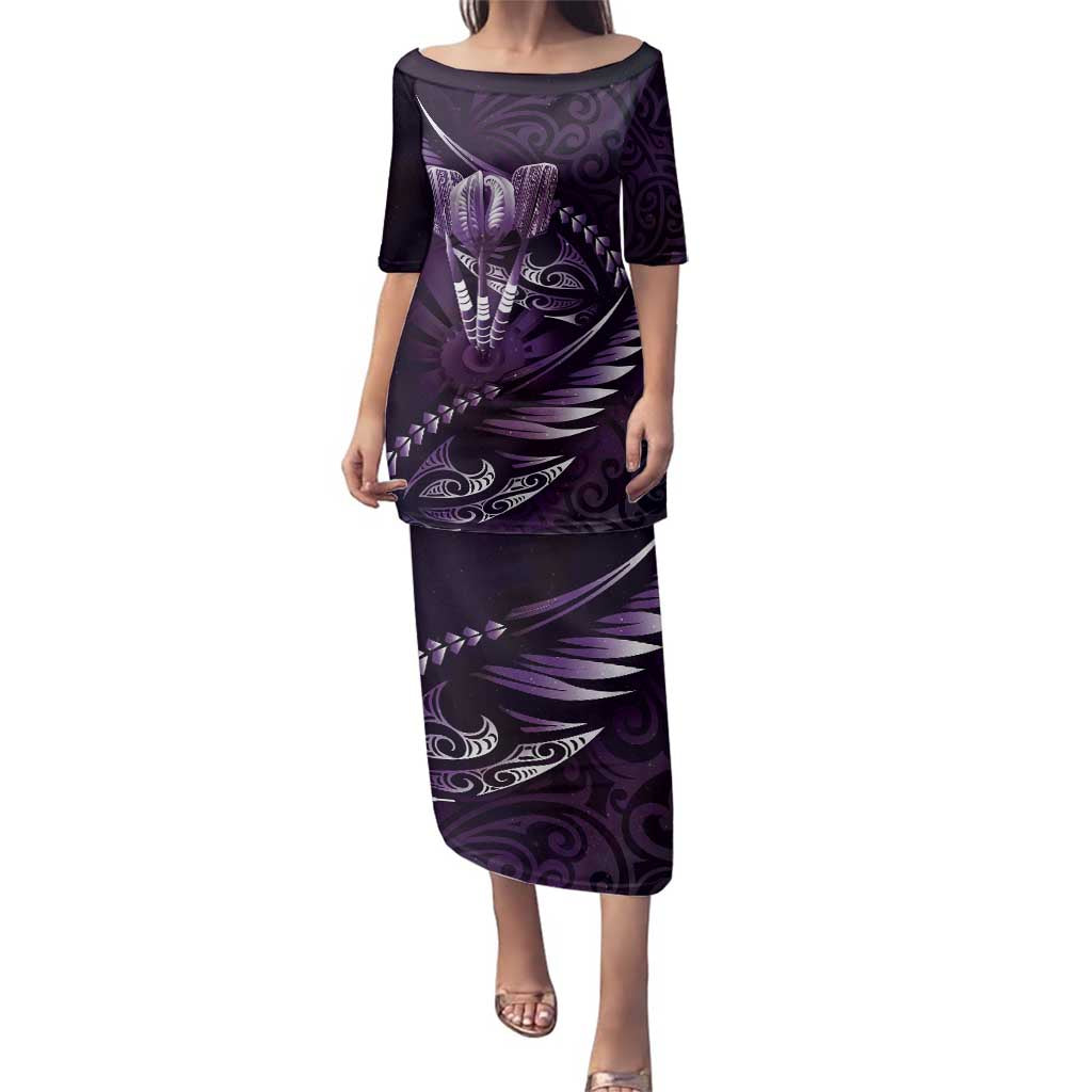 Personalised All Purple New Zealand Darts Family Matching Puletasi and Hawaiian Shirt Aoteroa Fern Maori Galaxy Style LT14 Mom's Dress Purple - Polynesian Pride