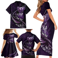 Personalised All Purple New Zealand Darts Family Matching Short Sleeve Bodycon Dress and Hawaiian Shirt Aoteroa Fern Maori Galaxy Style LT14 - Polynesian Pride