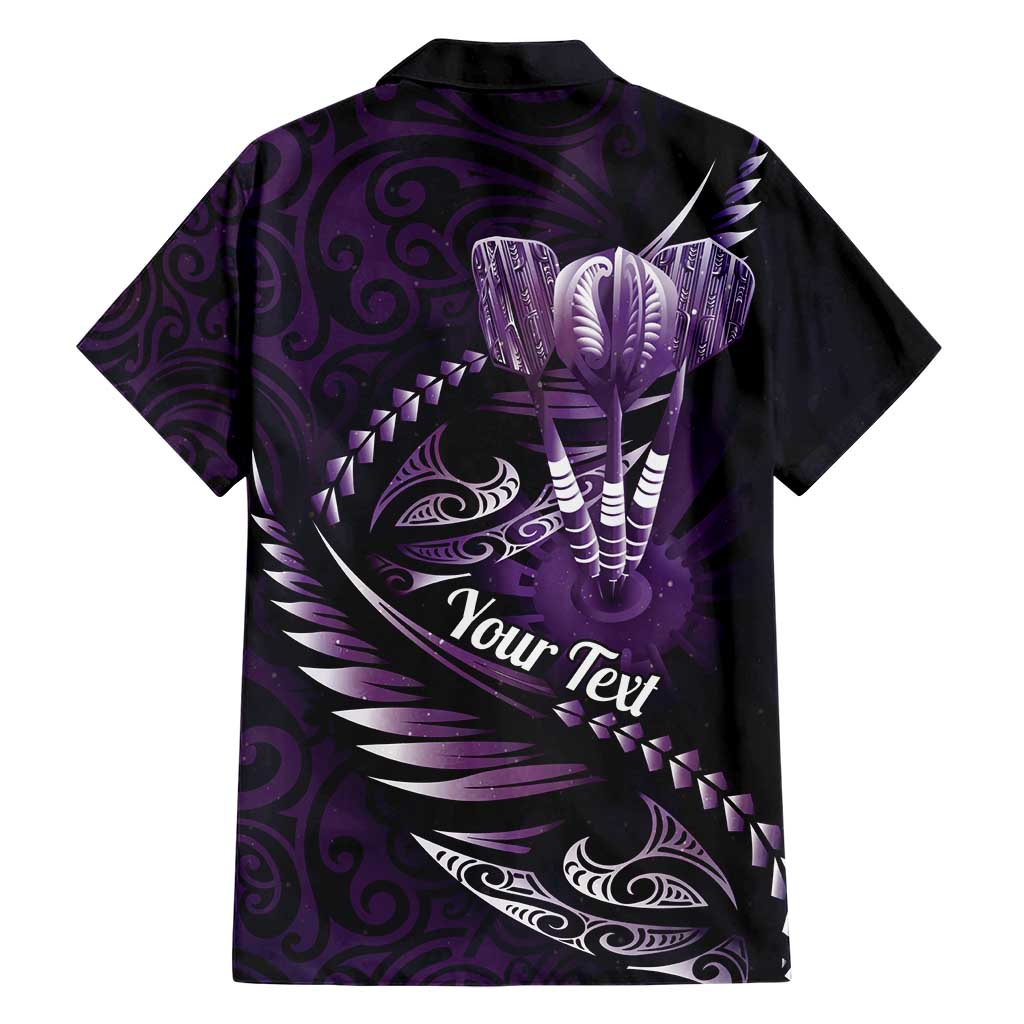 Personalised All Purple New Zealand Darts Family Matching Short Sleeve Bodycon Dress and Hawaiian Shirt Aoteroa Fern Maori Galaxy Style LT14 - Polynesian Pride