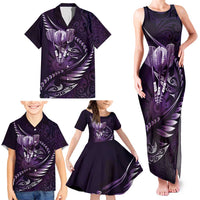 Personalised All Purple New Zealand Darts Family Matching Tank Maxi Dress and Hawaiian Shirt Aoteroa Fern Maori Galaxy Style LT14 - Polynesian Pride