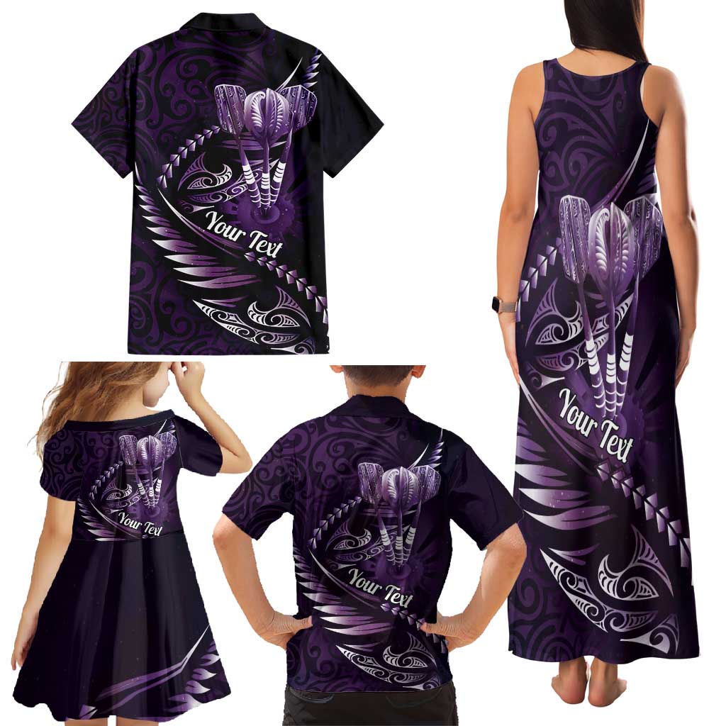 Personalised All Purple New Zealand Darts Family Matching Tank Maxi Dress and Hawaiian Shirt Aoteroa Fern Maori Galaxy Style LT14 - Polynesian Pride