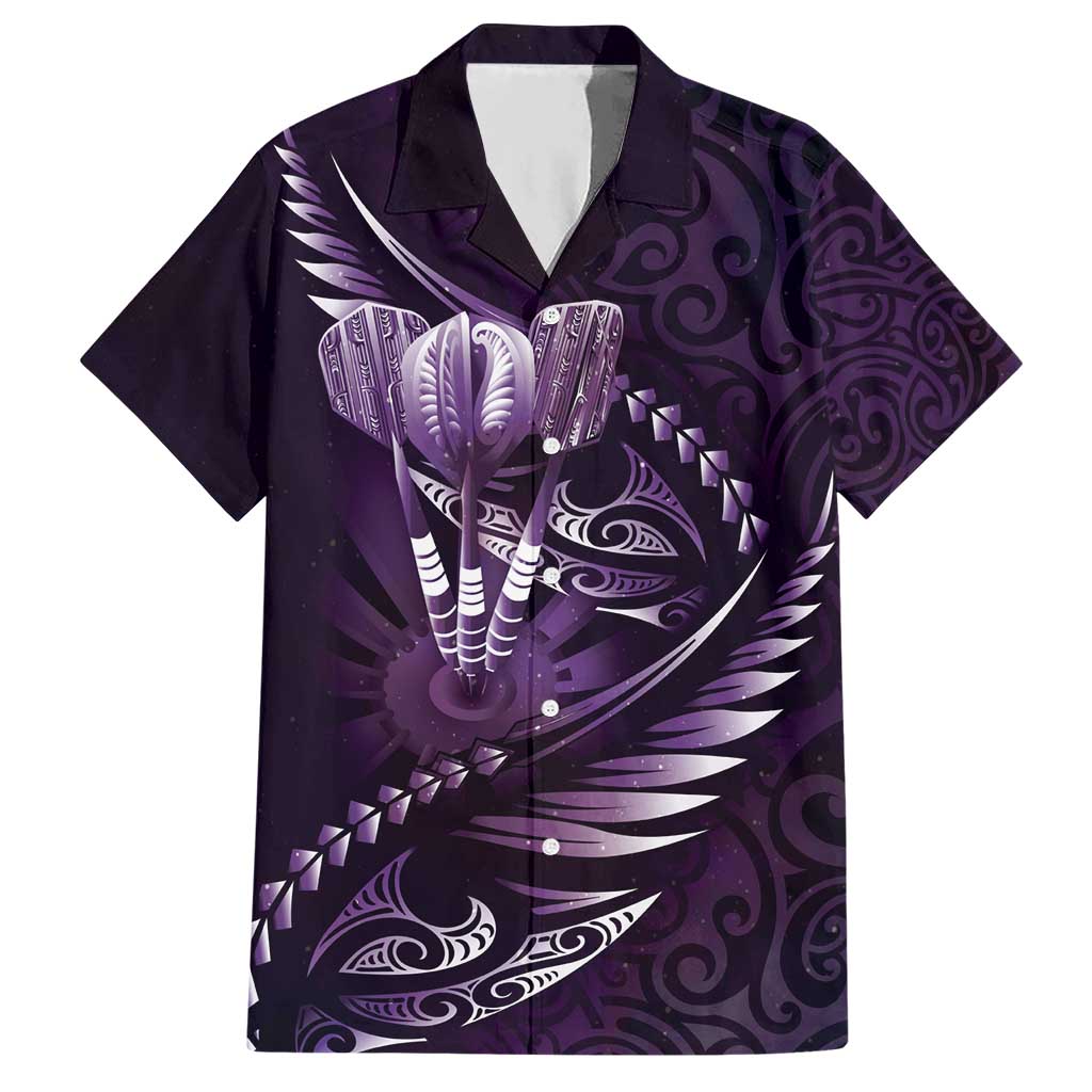 Personalised All Purple New Zealand Darts Hawaiian Shirt Aoteroa Fern Maori Galaxy Style LT14 Purple - Polynesian Pride