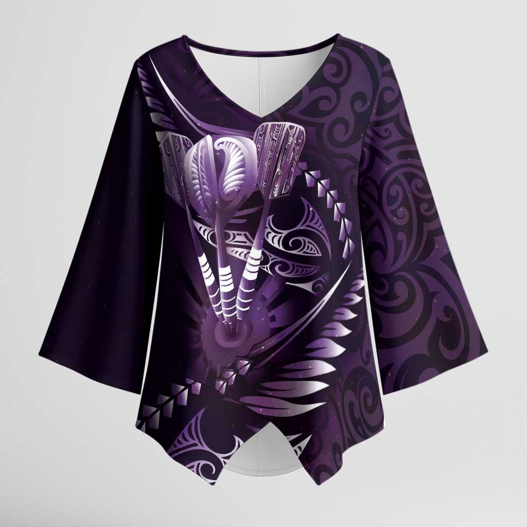 Personalised All Purple New Zealand Darts Kimono Sleeve Blouse Aoteroa Fern Maori Galaxy Style LT14 Female Purple - Polynesian Pride