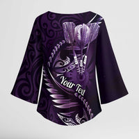 Personalised All Purple New Zealand Darts Kimono Sleeve Blouse Aoteroa Fern Maori Galaxy Style LT14 - Polynesian Pride