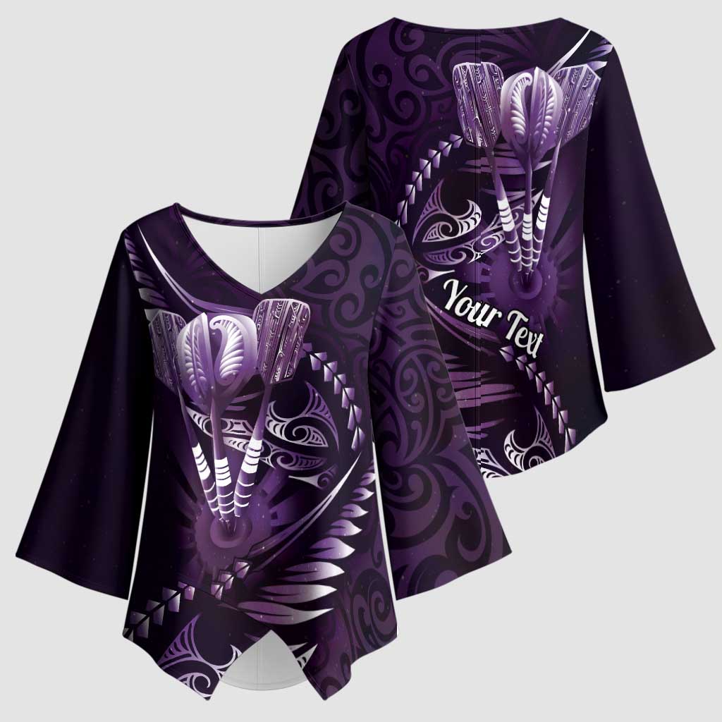 Personalised All Purple New Zealand Darts Kimono Sleeve Blouse Aoteroa Fern Maori Galaxy Style LT14 - Polynesian Pride