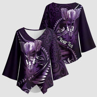 Personalised All Purple New Zealand Darts Kimono Sleeve Blouse Aoteroa Fern Maori Galaxy Style LT14 - Polynesian Pride