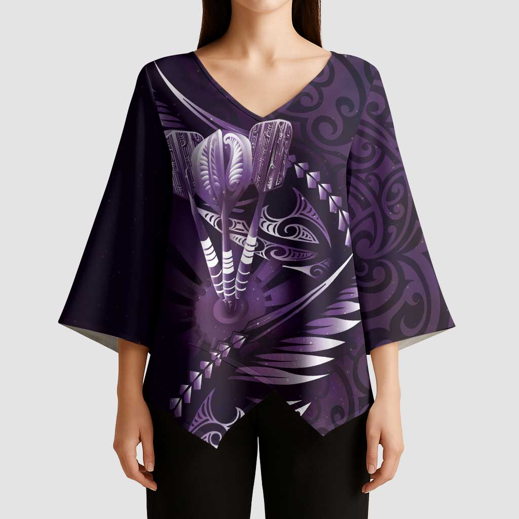 Personalised All Purple New Zealand Darts Kimono Sleeve Blouse Aoteroa Fern Maori Galaxy Style LT14 - Polynesian Pride