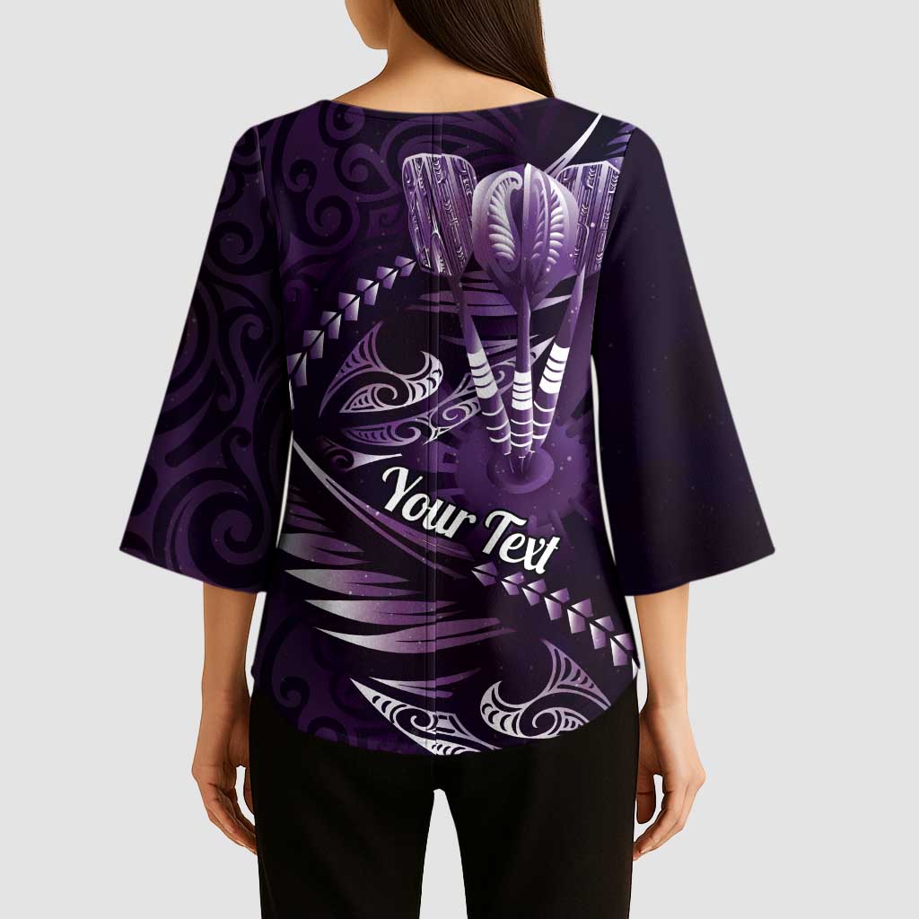 Personalised All Purple New Zealand Darts Kimono Sleeve Blouse Aoteroa Fern Maori Galaxy Style LT14 - Polynesian Pride
